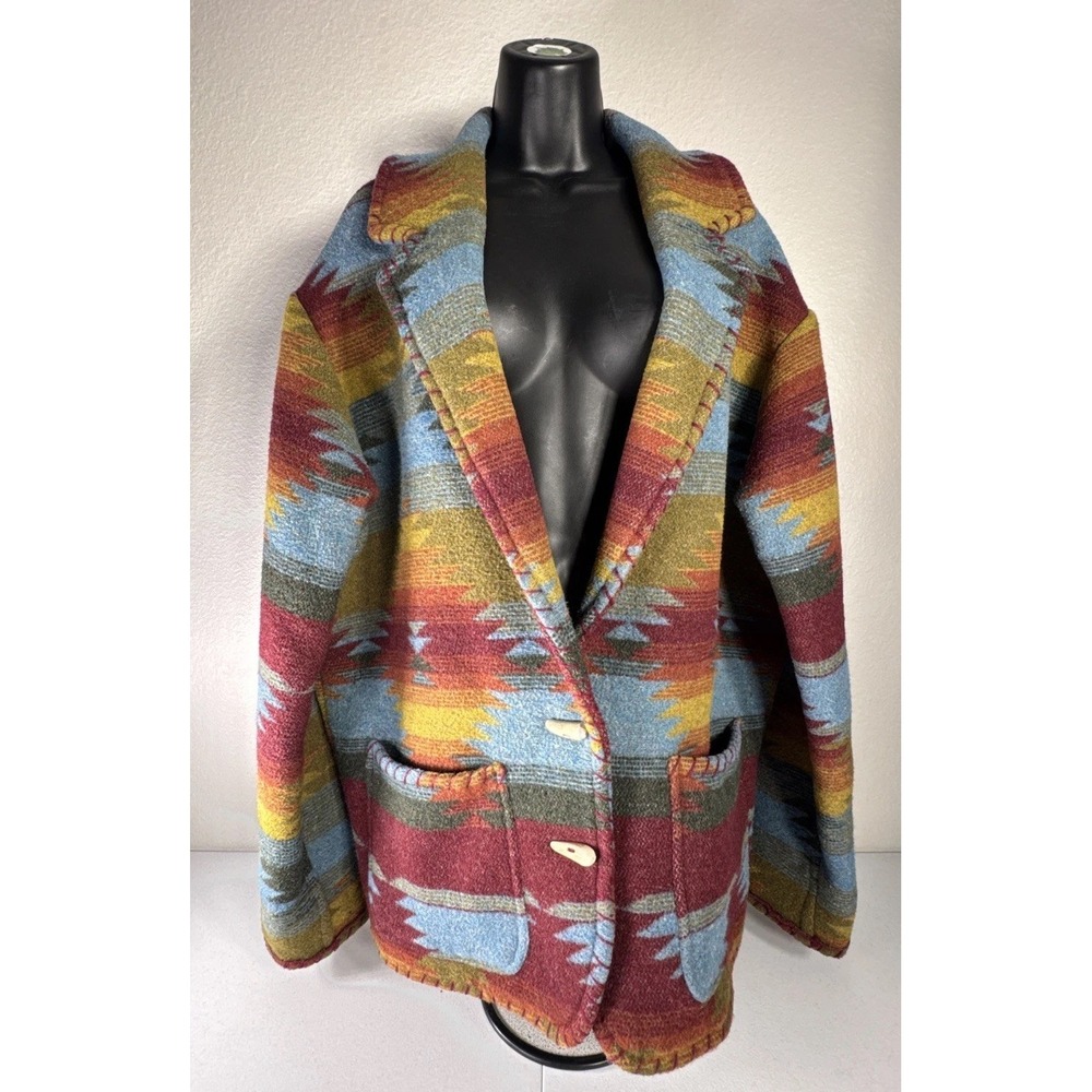 Vintage Double D Ranch Southwestern Aztec Blanket Coat Size Large Wool Jacket